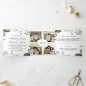 植物性葉植物群葉写真結婚コラージュ 三つ折り招待状 (内部)