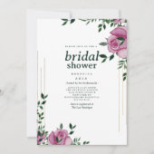 植物性薄紫グリーン金ゴールドバラフローラブライダルシャワー 招待状 (正面)