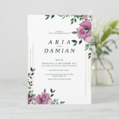 植物性薄紫グリーン金ゴールドバラ結婚フローラ 招待状 (スタンド正面)