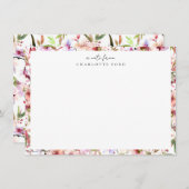 植物性赤面ピンクさくらんぼ花フローラフレーム ノートカード (正面/裏面)