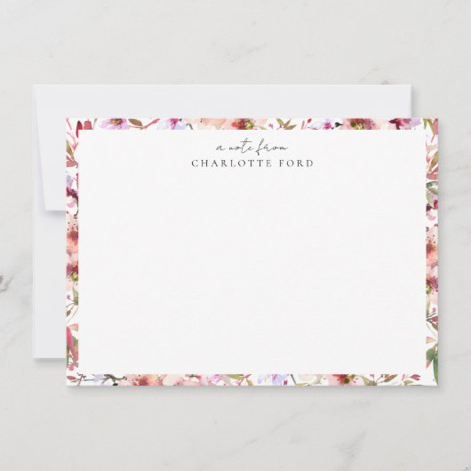 植物性赤面ピンクさくらんぼ花フローラフレーム ノートカード (正面)