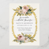 植物性赤面ピンクフラワーズエレガントブライダルシャワー 箔招待状 (正面)