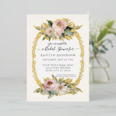 植物性赤面ピンクフラワーズエレガントブライダルシャワー 箔招待状 (立ち正面)