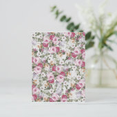 植物性赤面ピンクフラワーヴィンテージ白木 ポストカード (スタンド正面)