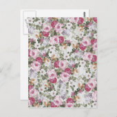 植物性赤面ピンクフラワーヴィンテージ白木 ポストカード (正面/裏面)