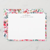 植物性赤面ピンクローズグリーンフローラフレーム ノートカード (正面/裏面)
