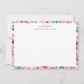 植物性赤面ピンクローズグリーンフローラフレーム ノートカード (正面)