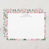 植物性赤面ピンク牡丹グリーンリーフローラフレーム ノートカード (正面/裏面)