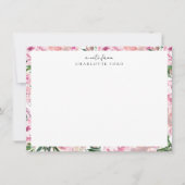 植物性赤面ピンク牡丹グリーンリーフローラフレーム ノートカード (正面)