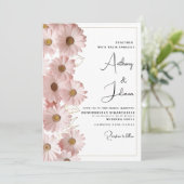 植物性赤面ピンク金ゴールドデイジー結婚フローラ 招待状 (スタンド正面)