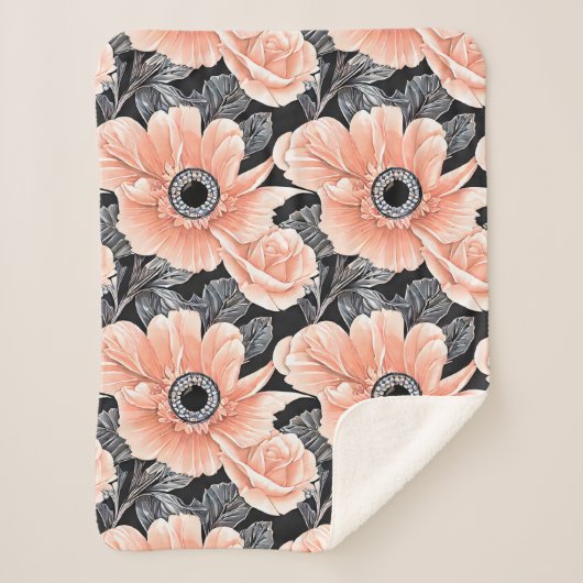 植物性軽ピーチ花柄 シェルパブランケット (正面)