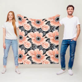 植物性軽ピーチ花柄 フリースブランケット