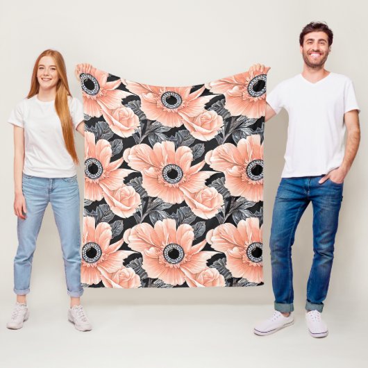 植物性軽ピーチ花柄 フリースブランケット (インサイチュ)