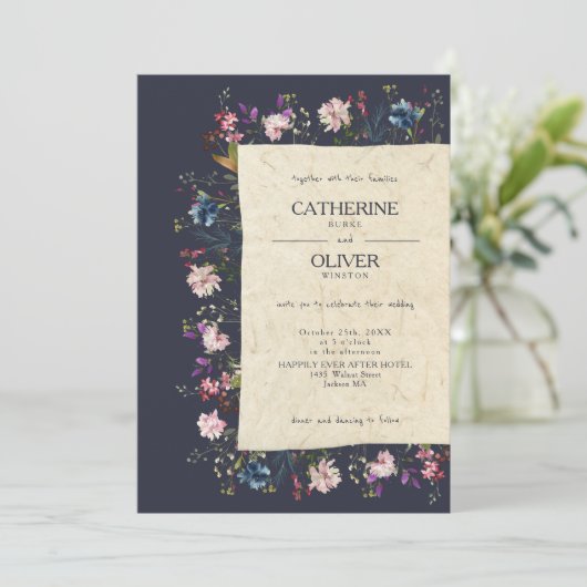 植物性野生花の手作り紙結婚の誘い 招待状 (スタンド正面)