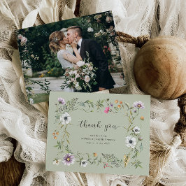 植物性野草 |ソフトグリーン結婚の写真 サンキューカード