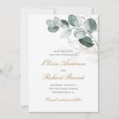 植物性金ゴールドグリーンユーカリ結婚ス セーブザデート (正面)