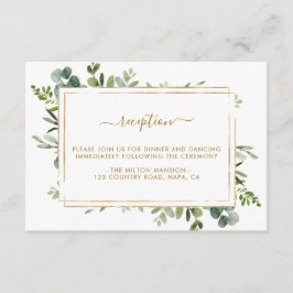 植物性金ゴールドグリーンリーウェディングレセプション エンクロージャーカード