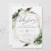 植物性金ゴールドグリーンリーベビーシャワー招待状 招待状 (正面)