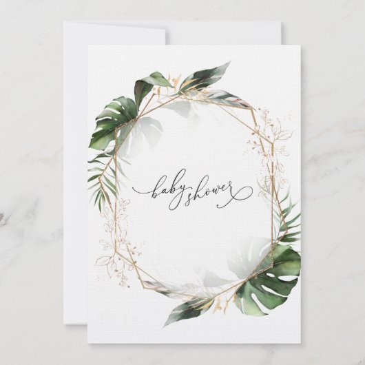 植物性金ゴールドグリーンリーベビーシャワー招待状 招待状 (裏面)