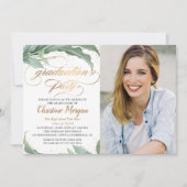 植物性金ゴールドスクリプト卒業パーティーの写真 招待状 (正面)