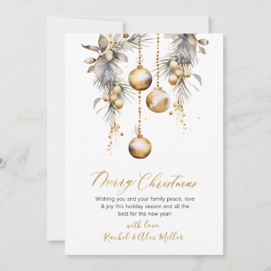 植物性金ゴールドスクリプト非写真メリークリスマス シーズンカード (正面)