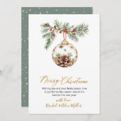 植物性金ゴールドスクリプト非写真メリークリスマス シーズンカード (正面/裏面)