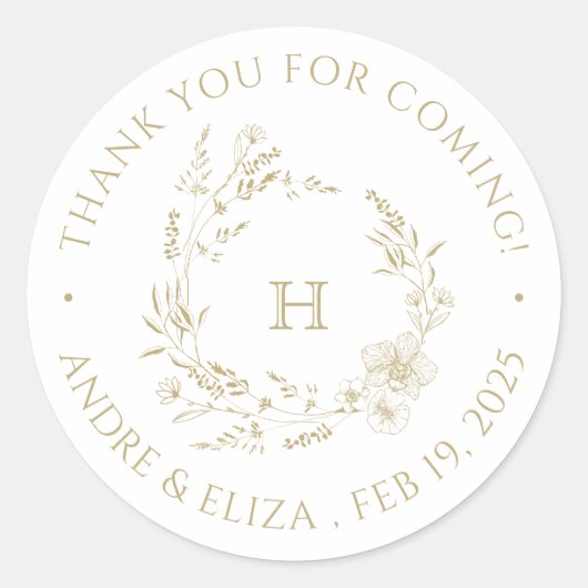 植物性金ゴールドモノグラム結婚ズステッカー ラウンドシール (正面)