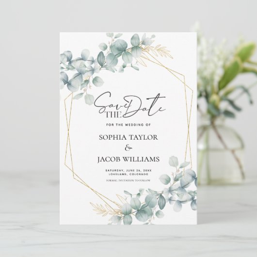 植物性金ゴールドユーカリ緑結婚草 セーブザデート (スタンド正面)