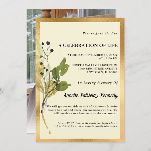 植物性金ゴールド写真記念招待状 招待状 (正面/裏面)