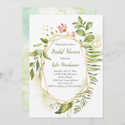 植物性金ゴールド幾何学模様ブライダルシャワー 招待状 (正面/裏面)