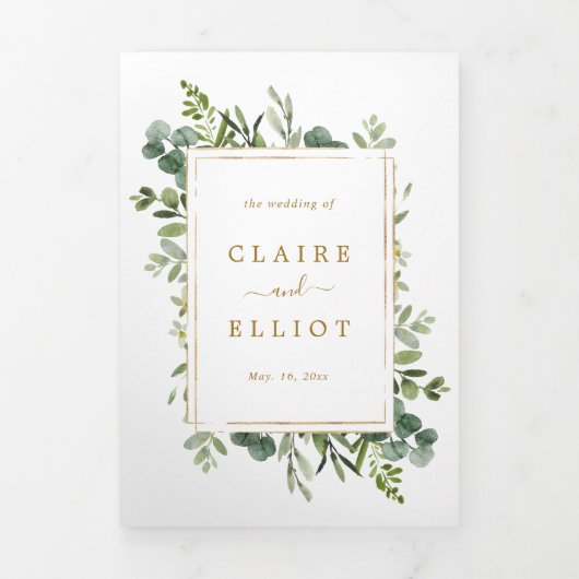 植物性金ゴールド結婚の写真 三つ折り招待状 (カバー)