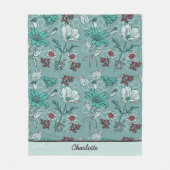 植物性開花花柄パーソナライズされた名 フリースブランケット (正面)