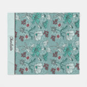 植物性開花花柄パーソナライズされた名 フリースブランケット (正面(横))