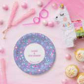 植物性青色野花花柄 ペーパープレート (パーティー)