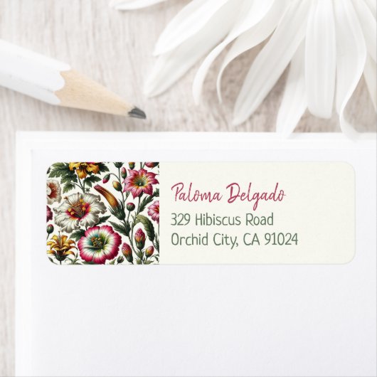 植物性鮮やか熱帯花差出人住所 ラベル (インサイチュ)
