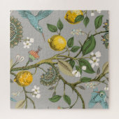 植物性鳥類の花:描ヴィンテージ壁紙 ジグソーパズル (横)