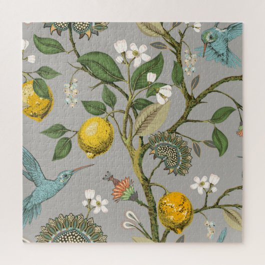 植物性鳥類の花:描ヴィンテージ壁紙 ジグソーパズル (縦)