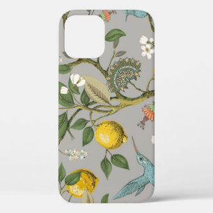 植物性鳥類の花:描ヴィンテージ壁紙 iPhone 12ケース