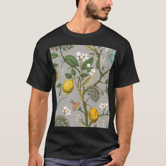 植物性鳥類の花：描ヴィンテージ壁紙 Tシャツ (正面)