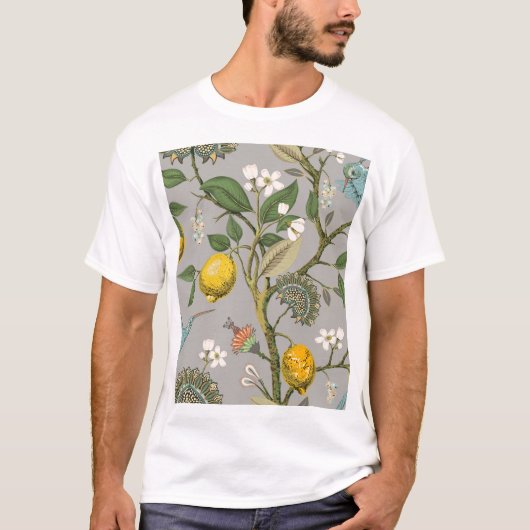 植物性鳥類の花:描ヴィンテージ壁紙 Tシャツ (正面)