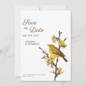 植物性黄色い鳥の花の夏の日付を保存 招待状 (正面)