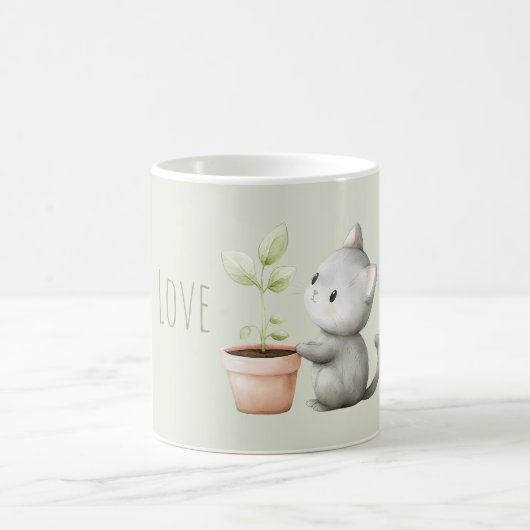 植物愛あふれる庭のネコ コーヒーマグカップ (中央)