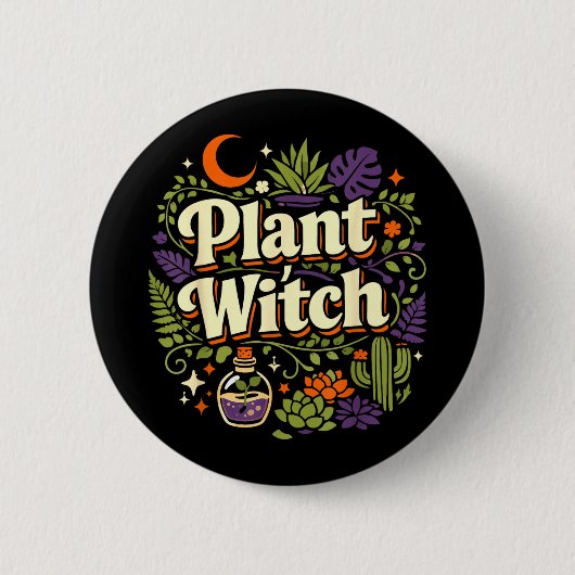 植物愛好家 園芸 ハロウィン 植物 魔女 缶バッジ (正面)