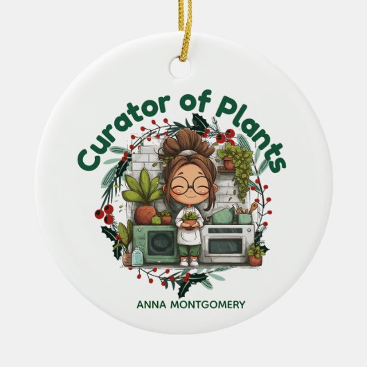 植物愛好家 植物キュレーター ガーデニング クリスマス セラミックオーナメント (正面)