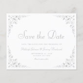 植物文様のシルバー・スクリプト・フレーム付き 結婚式のSave The Date (正面)