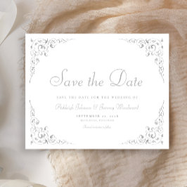 植物文様のシルバー・スクリプト・フレーム付き 結婚式のSave The Date