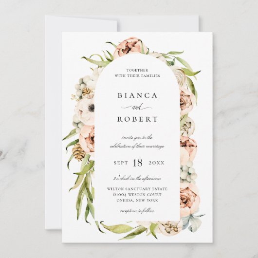 植物林フローラアーチ結婚フレームのinvitat 招待状 (正面)