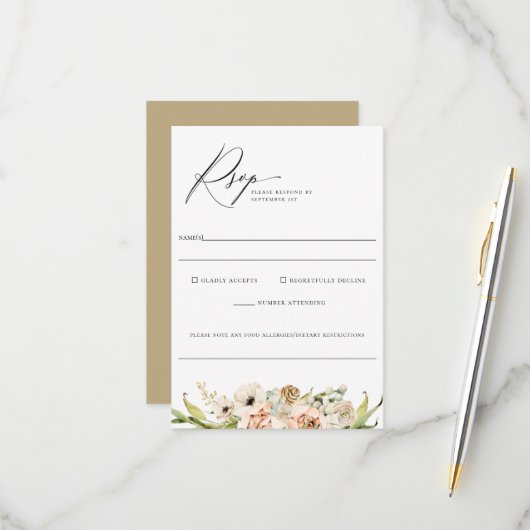 植物林フローラ結婚の食物アレルギーRsvp 出欠カード (正面/裏面インサイチュ)