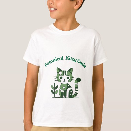 植物柄の猫 Tシャツ (正面)