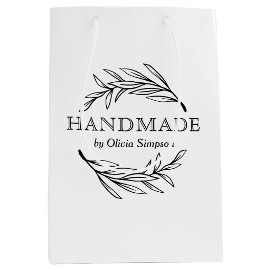 植物柄ハンドメイド感謝 小規模事業 オーダーメイド ミディアムペーパーバッグ (正面)